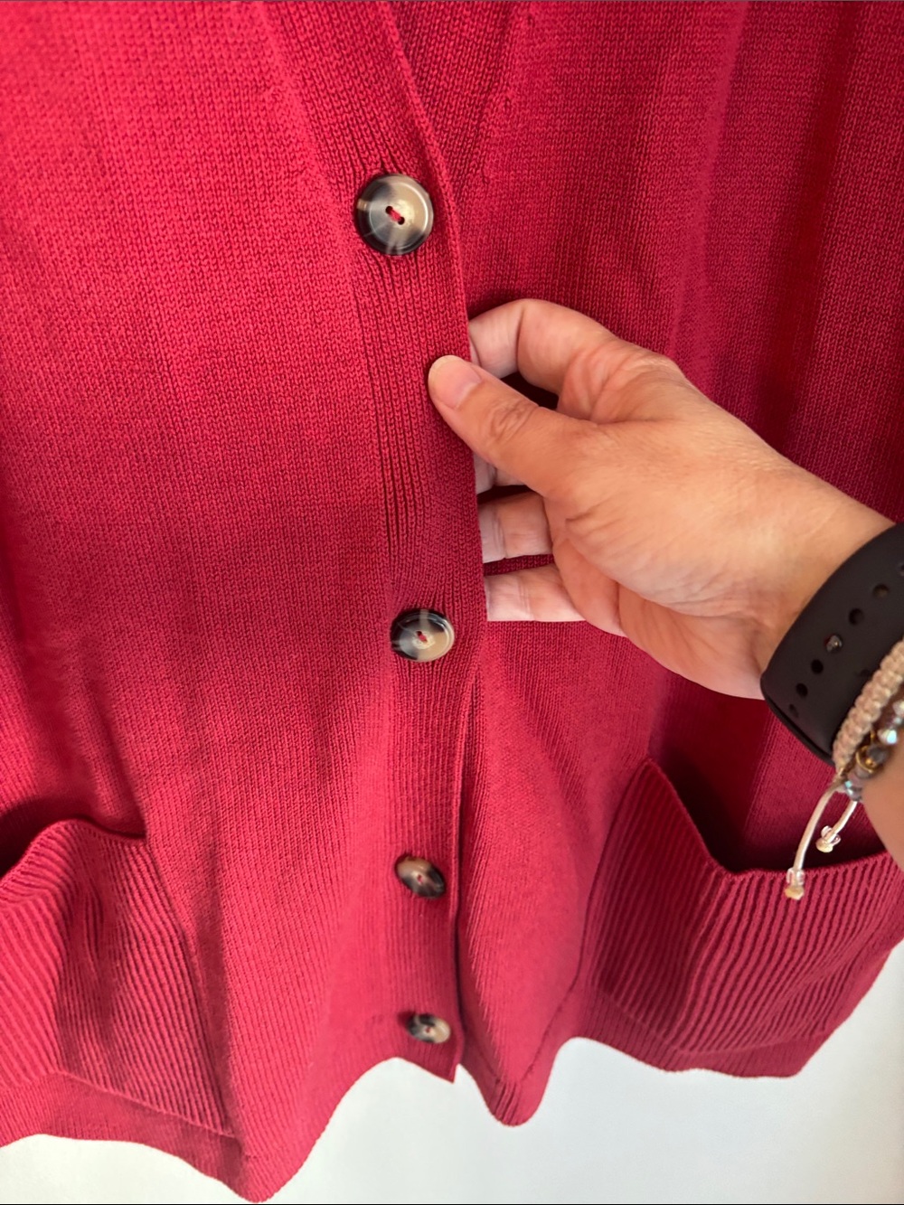 J. Jill women Crimson-Red Button front Cardigan short sleeve sweater Pockets 2XL - Picture 3 of 10